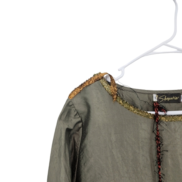 Giselle Shepatin Women's Silk Metallic Lagenlook Long Sleeves Top - M - Picture 2 of 9